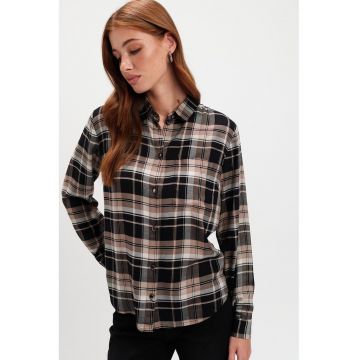 Camasa in carouri cu maneci lungi - Negru/Bej