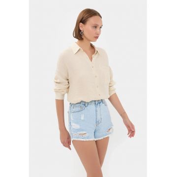 Camasa lejera cu buzunar dama -  textil - bej