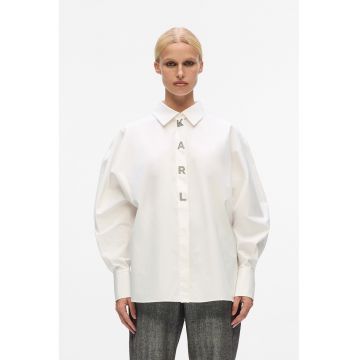 Camasa lejera cu maneci bufante si logo metalic - Alb murdar