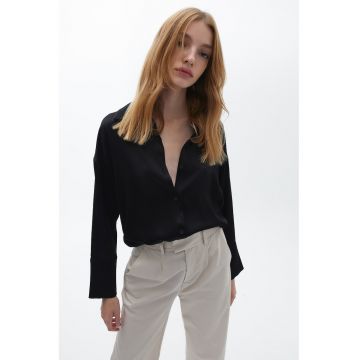 Camasa lejera cu maneci cazute - Negru