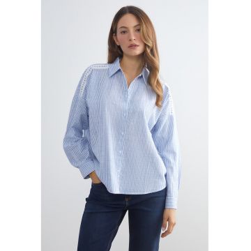 Camasa lejera de bumbac - Alb/Albastru