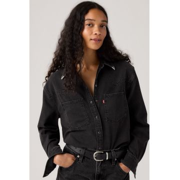 Camasa lejera din denim cu buzunare aplicate Teodora - Negru stins