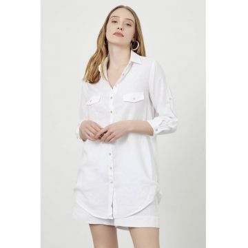 Camasa lunga din in - Alb