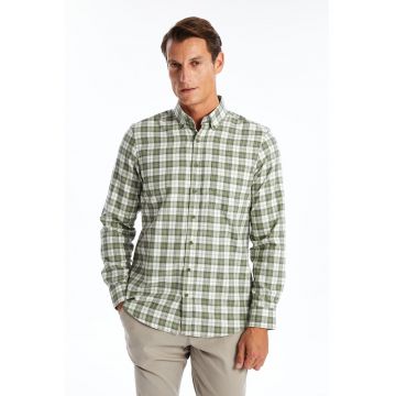 Camasa Oxford cu model in carouri - Alb/Verde