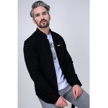 Camasa Oxford regular fit cu broderie logo - Negru