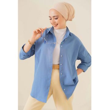 Camasa  poplin - bumbac - albastru