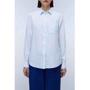 Camasa regular-fit din in cu model in dungi - Alb/Albastru aquamarin