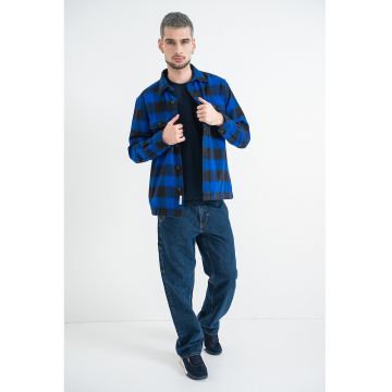 Camasa relaxed-fit din flanel cu model in carouri - Negru/Albastru