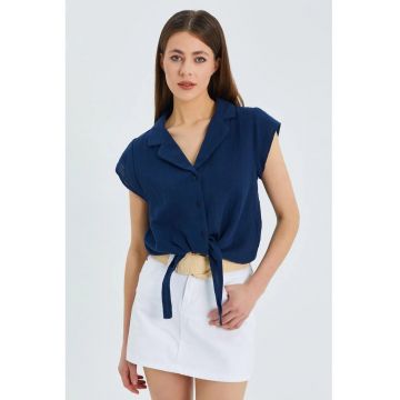Camasa scurta  bleumarin - detaliu funda - textil