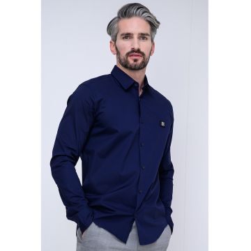 Camasa slim fit cu guler ascutit Ermo - Albastru indigo