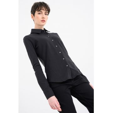 Camasa slim fit din material pique cu logo discret - Negru