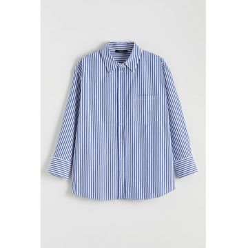 Camasa supradimensionata cu model cu dungi discrete - Alb/Albastru