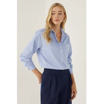 Camasa supradimensionata dama -  bumbac/elastan/poliester - albastru