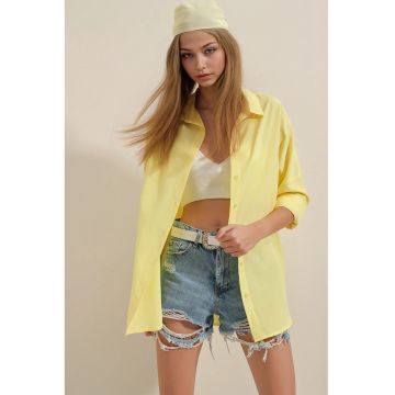 Camasa supradimensionata dama -  bumbac/poliester - Galben lamaie -