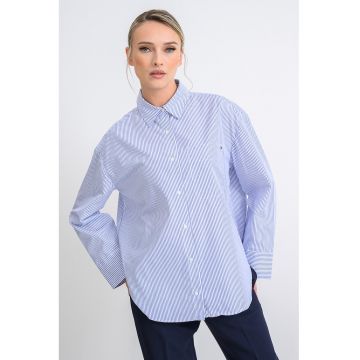 Camasa supradimensionata din bumbac cu maneci cazute - Alb/Albastru