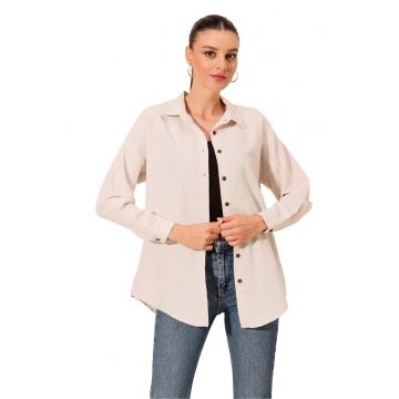 Camasa supradimensionata -  maneca lunga - crem - bumbac - Ecru