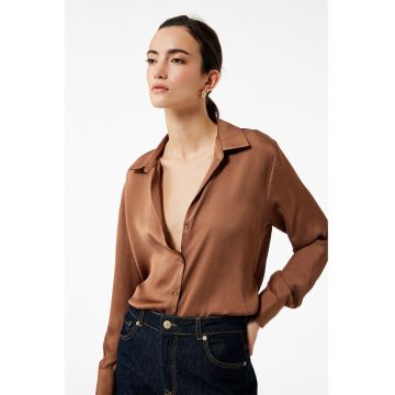 Camasa texturata cu decolteu in V - Portocaliu inchis