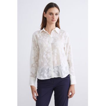 Camasa transparenta cu design floral - Alb optic