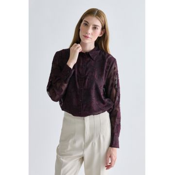 Camasa transparenta cu design floral - Mov inchis