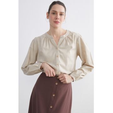 Camasa-tunica cu model in carouri - Maro nisip
