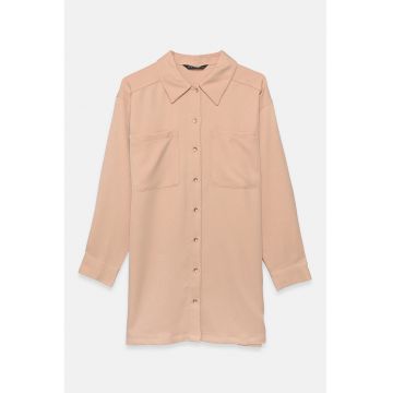 Camasa uni cu buzunare pe piept - Bej
