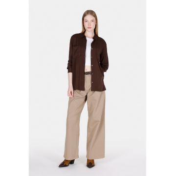 Camasa uni cu buzunare pe piept - Maro inchis