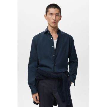 Camasa uni cu guler fixat cu nasturi - Albastru inchis