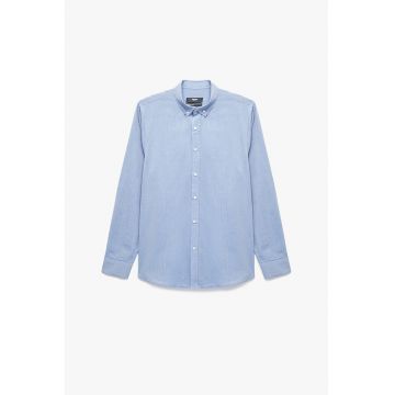 Camasa uni de bumbac cu guler fixat cu nasturi - Albastru azur