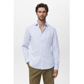 Camasa uni din bumbac - Alb/Albastru glaciar