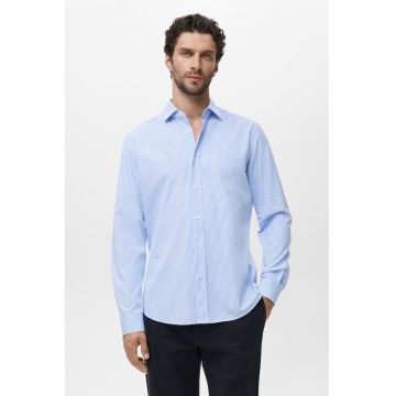 Camasa uni din bumbac - Alb/Albastru lavanda