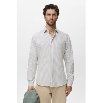 Camasa uni din bumbac - Alb/Kaki inchis