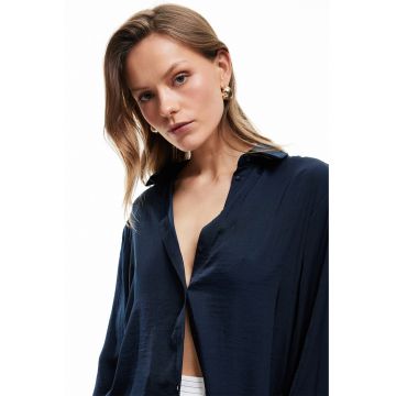 Camasa vaporoasa cu guler ascutit - Bleumarin