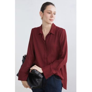 Camasa vaporoasa decorata cu strasuri - Visiniu