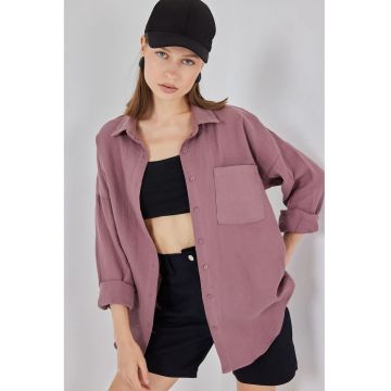 Camasi dama -  supradimensionata - detalii de buzunar - mov