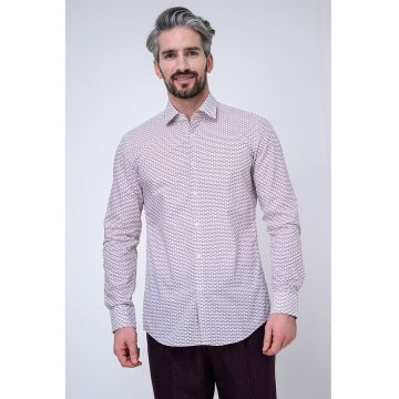 Camasa din bumbac cu model logo - Alb/Visiniu