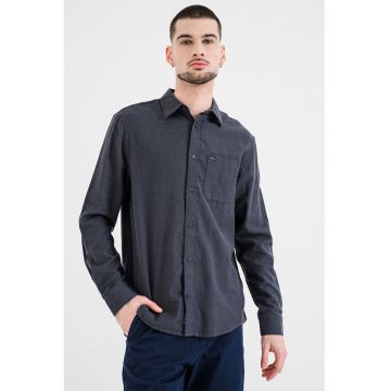 Camasa regular fit din bumbac cu model uni - Gri inchis melange