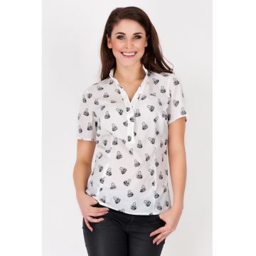 Camasa A089 pentru dama  Poliester - Imprimeu cu genti - Alb/Negru