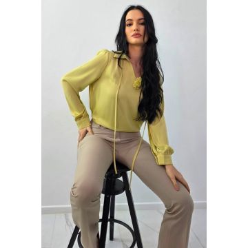 Camasa aspect matasos DORYA, cu perla si brosa detasabila, Olive, Marime S/M