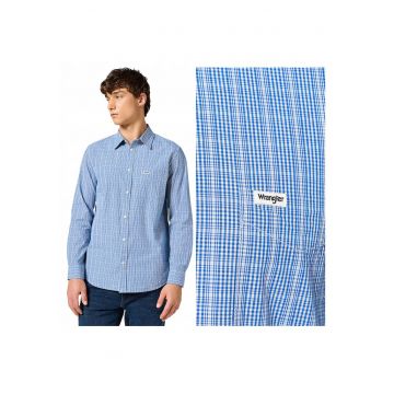 Camasa Barbati -  1 PKT Shirt - Regular Fit - Maneci Lungi - Cu Nasturi - Design Clasic - Bumbac - Albastru - Albastru