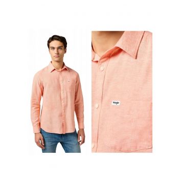 Camasa Barbati -  1PKT Shirt - Regular Fit - Maneci Lungi - Cu Nasturi - Design Clasic - Bumbac - Portocaliu - Portocaliu