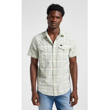 Camasa barbati -  cu carouri - verde - bumbac - maneca scurta