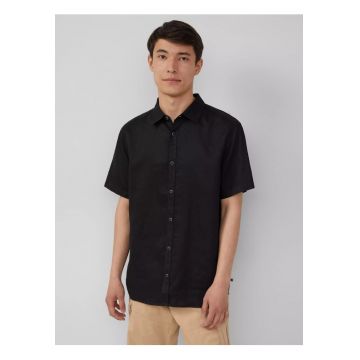 Camasa barbati cu maneca scurta - din in cu croiala Regular fit - Negru