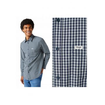 Camasa Barbati -  Ls 1 Pkt Shirt - Regular Fit - Cu Guler - Cu Nasturi - Design Clasic - Maneci Lungi - Bumbac - M INTL - Albastru