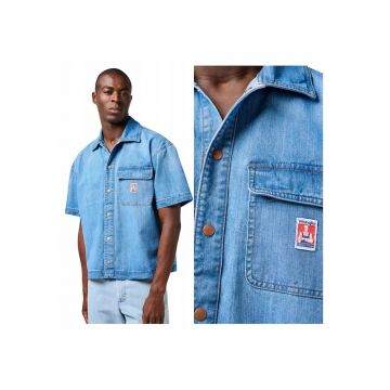 Camasa Barbati -  SS CJ Overshirt - Regular Fit - Cu Guler - Cu Nasturi - Design Clasic - Maneci Scurti - Bumbac - L INTL - Albastru