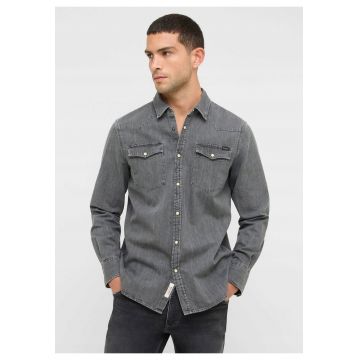 Camasa Barbati -  Style Duver - Regular Fit - Maneci Lungi - Cu Nasturi - Design Clasic - Bumbac - Gri - Gri