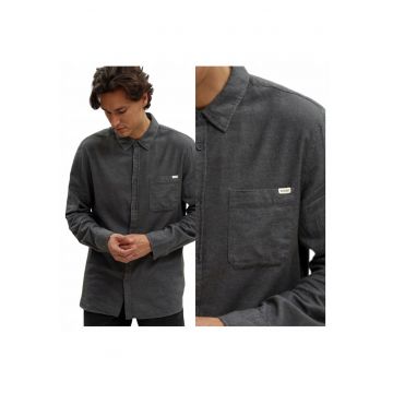 Camasa Barbati -  Style Eastbridge - Regular Fit - Cu Guler - Cu Nasturi - Design Clasic - Maneci Lungi - Bumbac - Gri - Gri