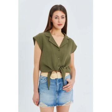 Camasa  camasa scurta - detaliu funda - verde kaki - textil