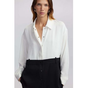 Camasa combi cu nasturi - Alb/Negru