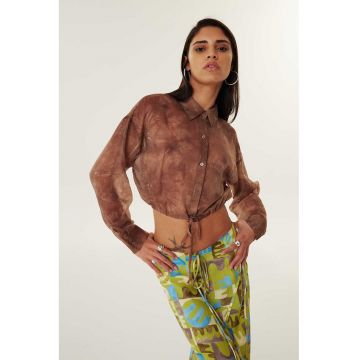 Camasa crop din amestec de lyocell - Maro pamantiu
