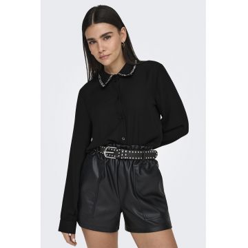Camasa cu guler brodat - Negru stins